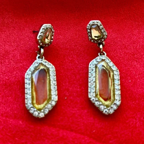 Gold tone earrings with gold and clear crystals - Picture 1 of 2